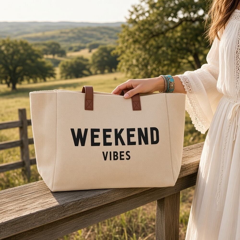 Creative Brands Weekend Vibes Canvas Beach Tote Bag Shoulder Bag NWOT Summer